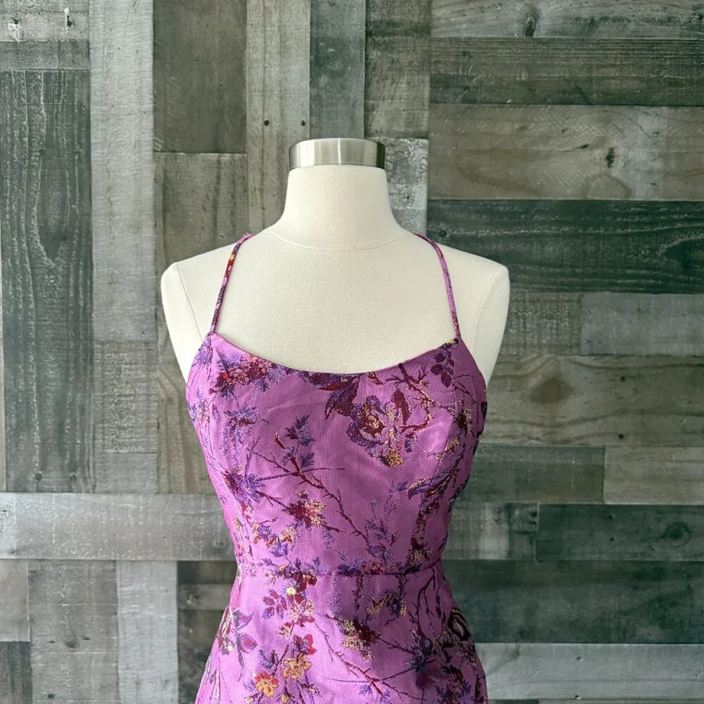 Urban Outfitters purple tapestry mini dress medium glam sparkly floral cocktail - Picture 2 of 10